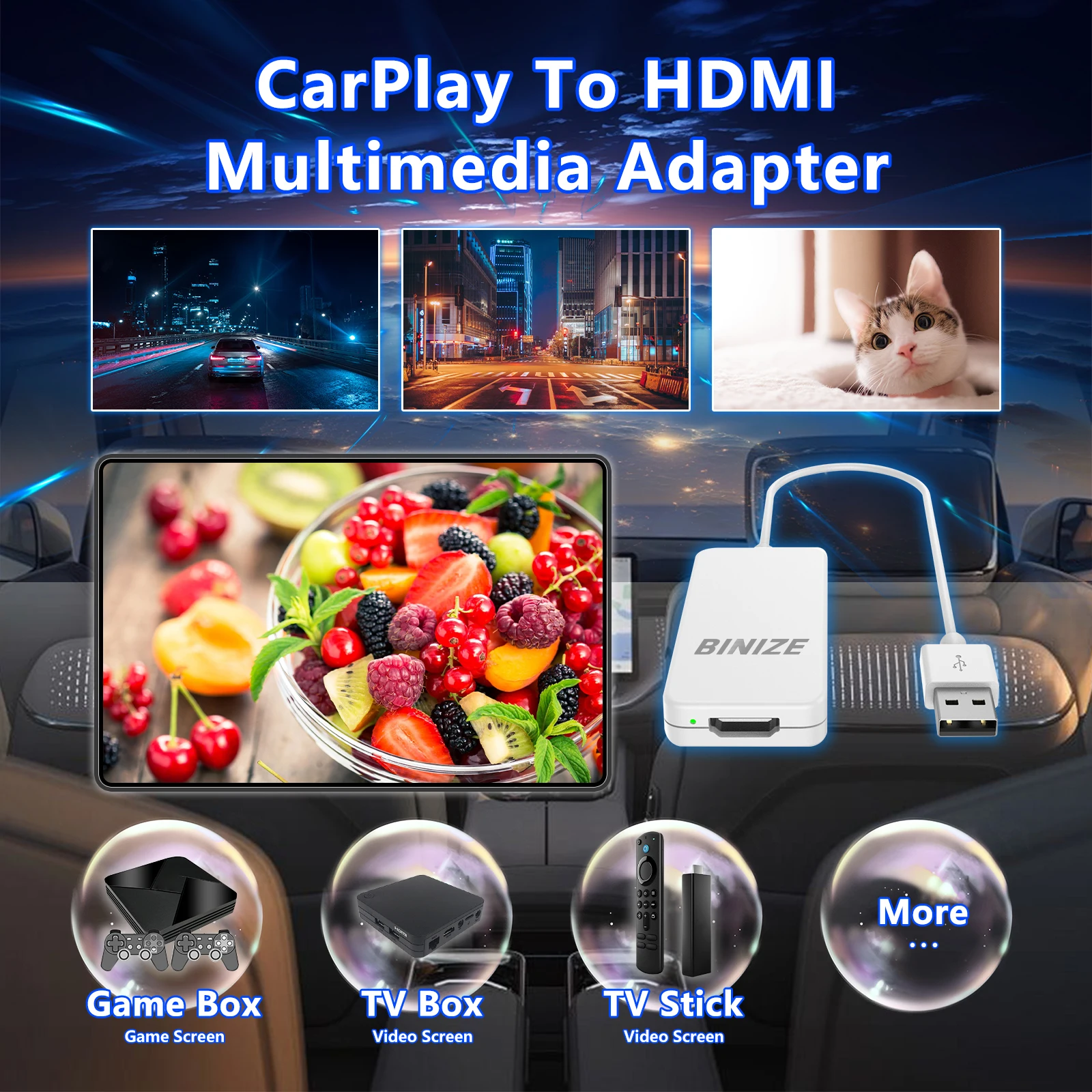 Binize CarPlay To HDMI Adapter For Wired CarPlay Cars HDMI Video Output TV Converter Computer Mirroring Box Plug And Play