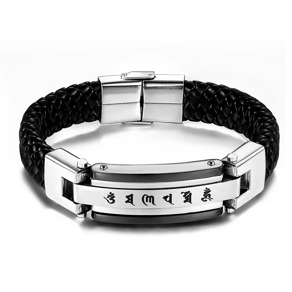 

Religion Six Words "Om Mani Padme Hum" Titanium Steel Men's Bracelet Stainless Steel Woven Ethnic Style Jewelry Buddhism