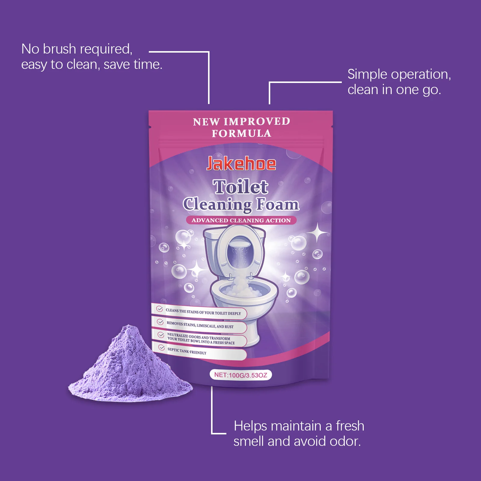 Potente polvere per la pulizia della tazza del WC pulisce efficacemente le macchie ostinate, deodorano e gialli e non è senza residui e senza irritazioni