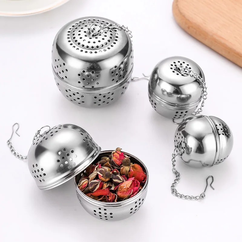 Stainless Steel Ball Shape Tea Infuser Mesh Filter Strainer with Hook Loose Tea Leaf Spiceball with Rope Chain Home Kitchen Tool