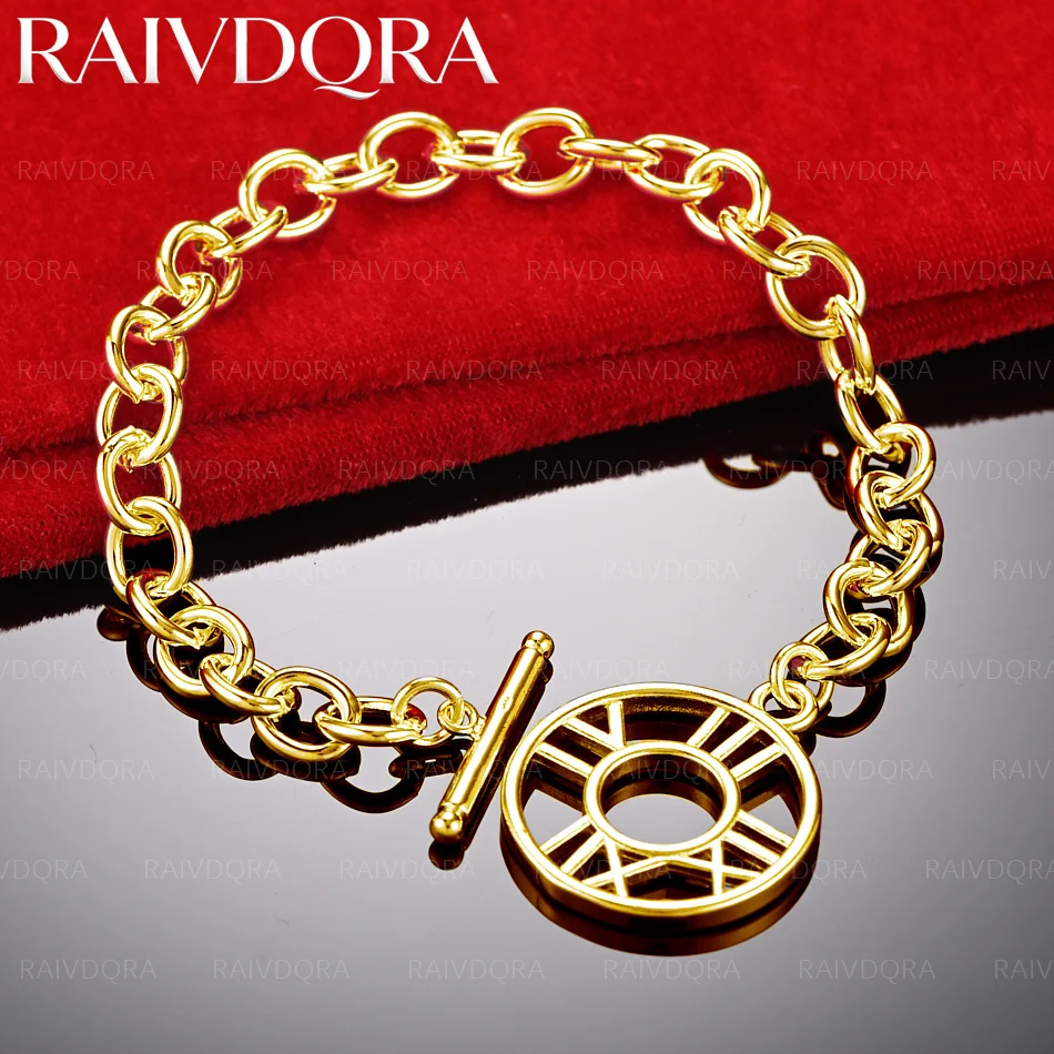 

18K Gold Plated Roman Numeral Disc Chain Bracelet For Men and Women Fashion Jewelry Classic Elegant Birthday Gift