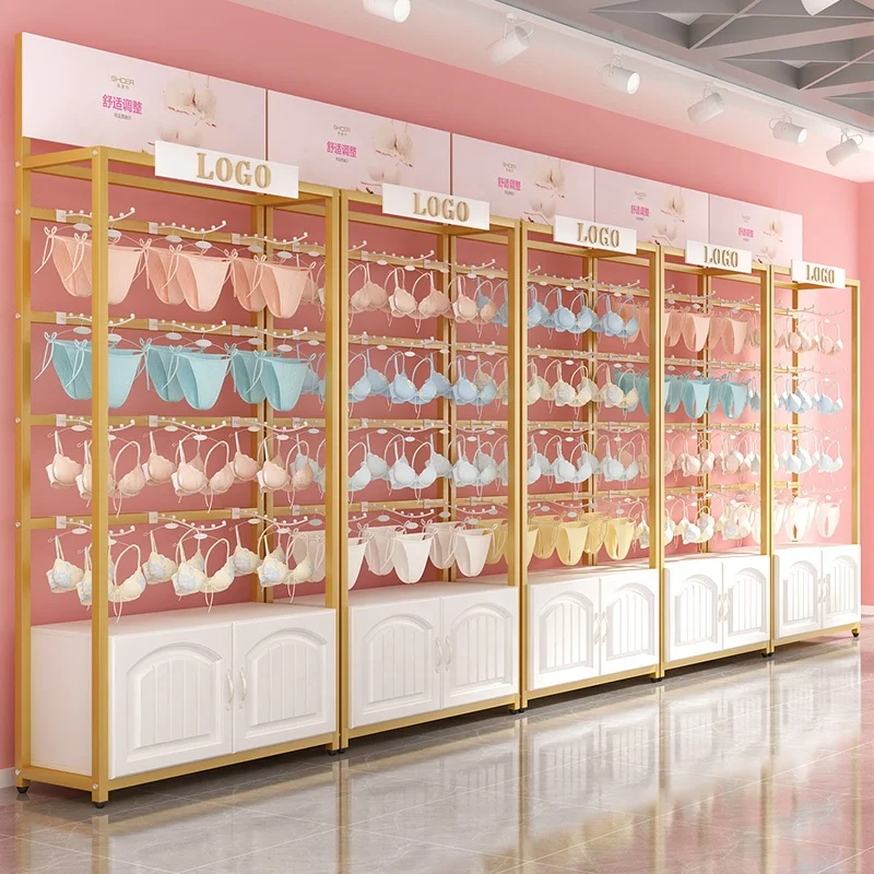 

customized.Bra Display Hangers Rack Store Design Golden Multi-layer Hook Shelf Exquisite High-end Underwear Display Stand