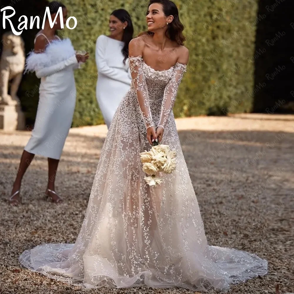Ranmo Exquisite 2025 A-line Wedding Dress luxury Beading Lace Bridal Gown Sleeveless Customized Vestidos De Novia Sweep Train