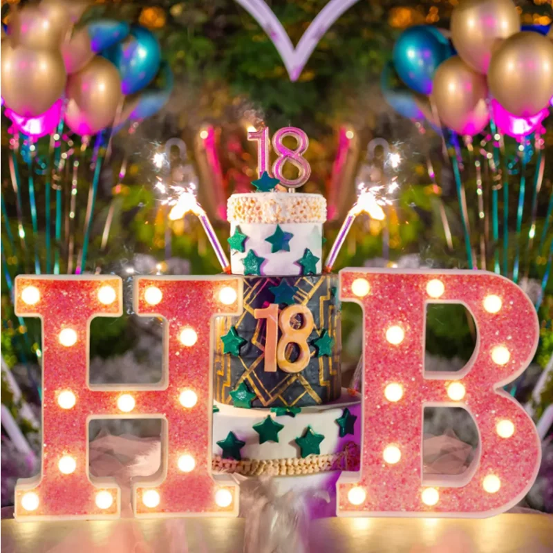 16cm Pink LED Letter Light Letter Emitting Number Light Proposal Party Wall Home Battery Night Light Valentine\'s Day Decor