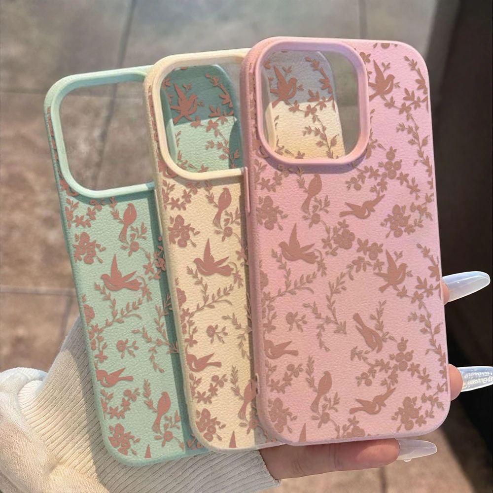 Phone Case For iPhone 17 Air 16 15 14 13 12 18 Pro Max 11 Cute Vintage Floral Bird Lichee Pattern Shockproof Bumper Back Cover view 5