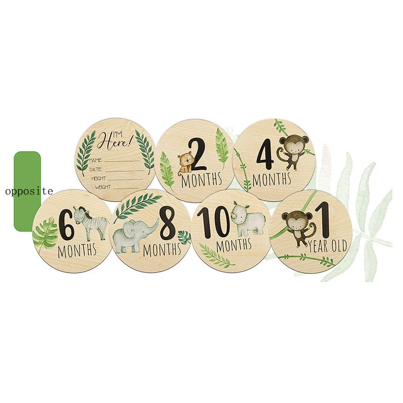 Wooden Baby Monthly Milestone Cards Jungle Animals Printed Milestone Discs Newborn Photography Prop Birth Announcement Sign gift