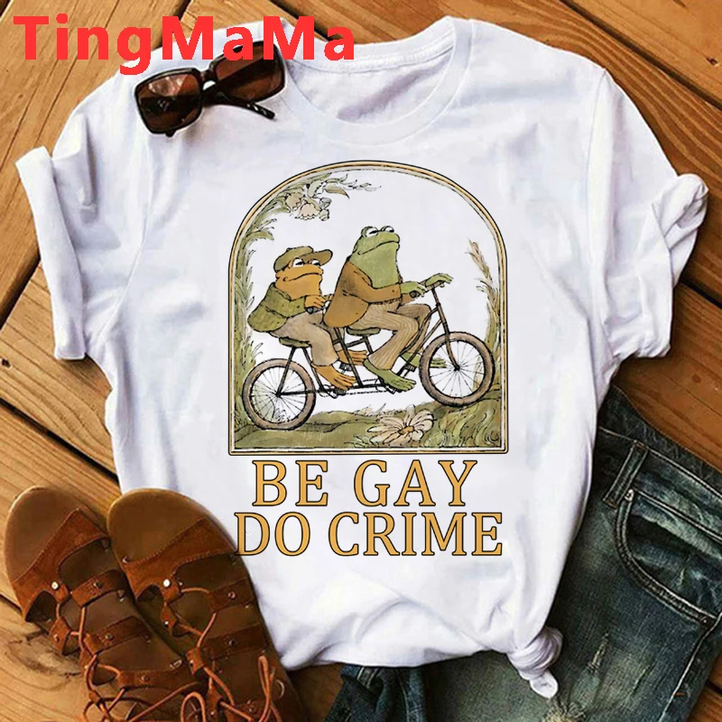 Frog and Toad T Shirt Men Be Gay Do Crime Short Sleeve Harajuku Anime Tshirt Retro Unisex Tops Graphic Tees Cartoon T-shirt Male