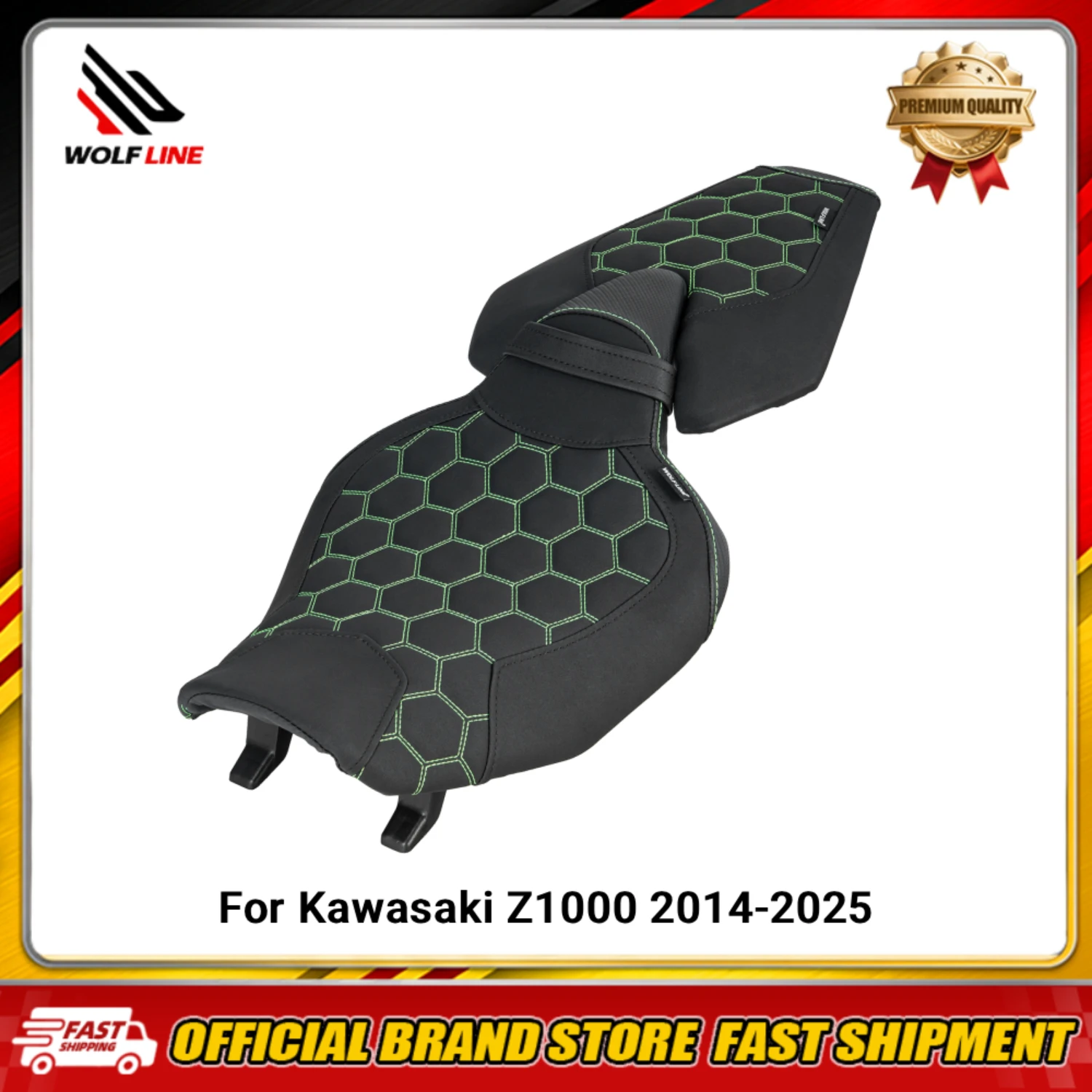 WOLFLINE Vorder- und Rücksitzkissen für Kawasaki Z1000 2014-2025 Fahrer- und Beifahrersitz Sattelkomfort-Upgrade für Motorrad