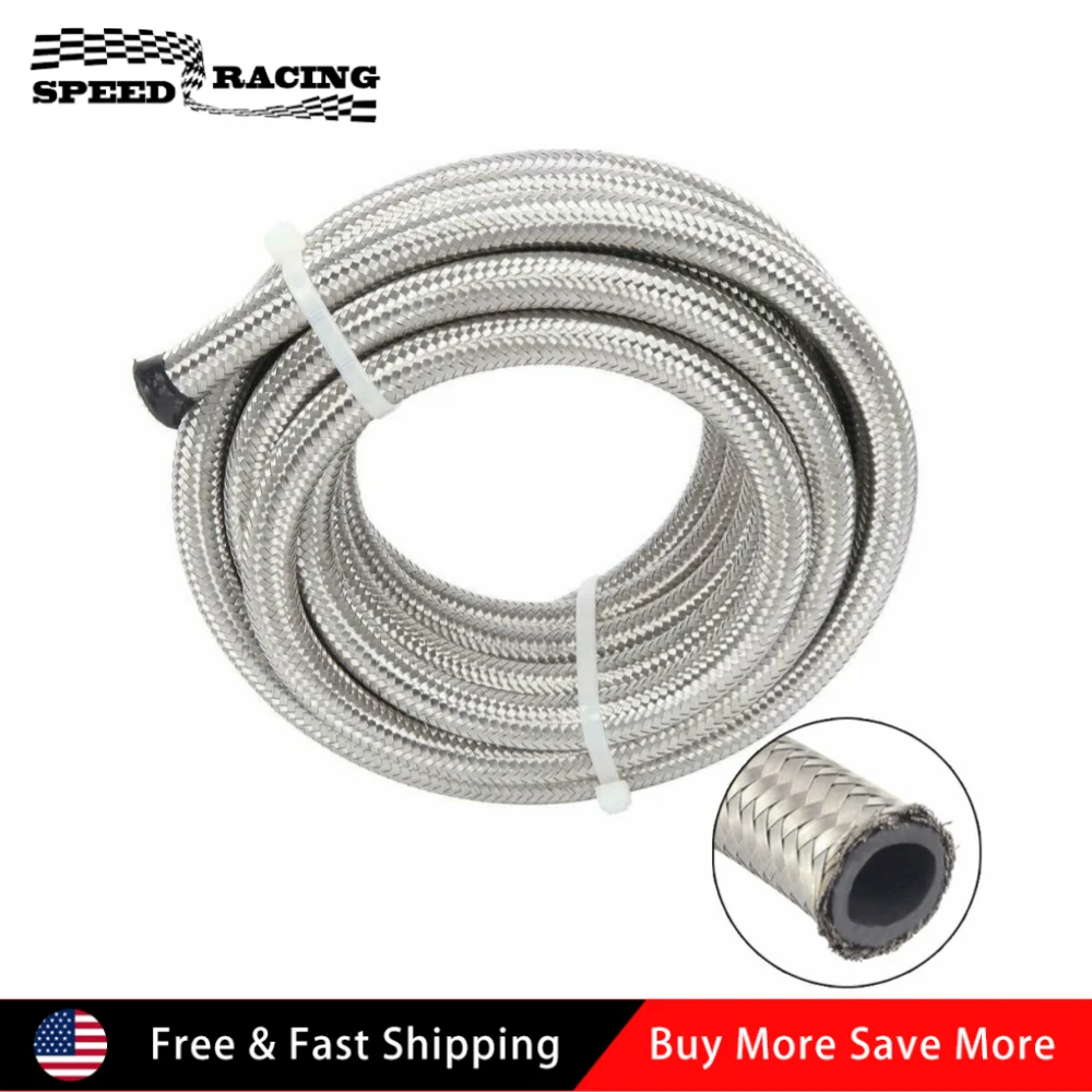 

6,1 м AN12 нейлоновый и плетеный топливный шланг из нержавеющей стали, масляный газ, воздушная линия для гидравлического насоса жидкости, газовый охлаждающий шланг, серебристый
