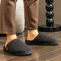 Pantoufles d'hiver pour hommes, semelle en coton à mémoire de forme, semelle large en TPR, fond plat, antidérapant, chaudes et confortables, chaussures d'intérieur tricotées 5