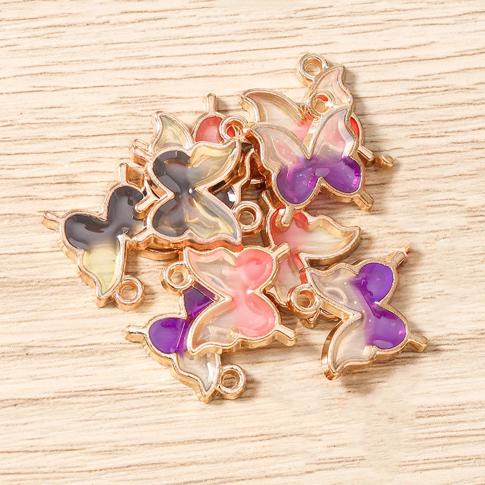 Tusember 20 Stück 14 x 16 mm Emaille-Anhänger mit Farbverlauf, Schmetterlingsanhänger für Tropfenohrringe, Armbänder, DIY-Schmuckherstellung, Zubehör – Detail 1