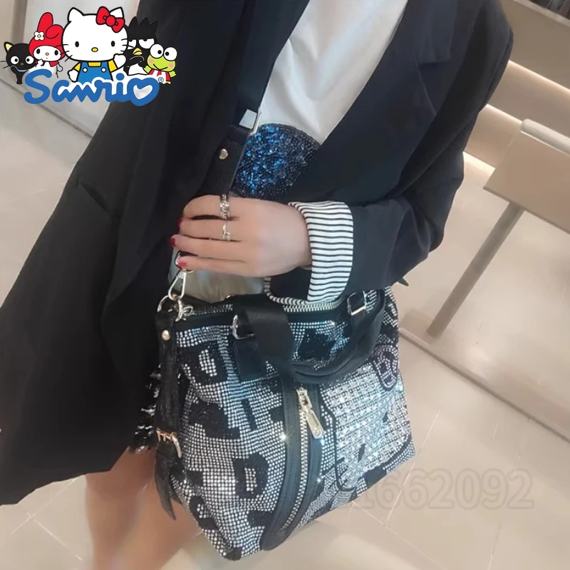  Hello Kitty Women's Handbag with Diamonds Shiny Diamond Women's Shoulder Bag Large Capacity Women's Bag High Quality