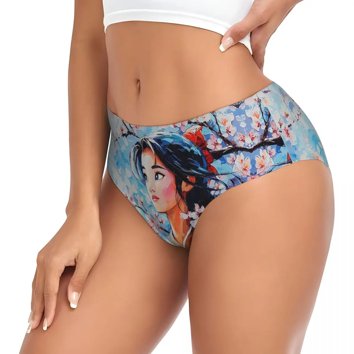 Custom Mulan Cherry Blossom Brief Panties Women Breathable Stretch Underwear