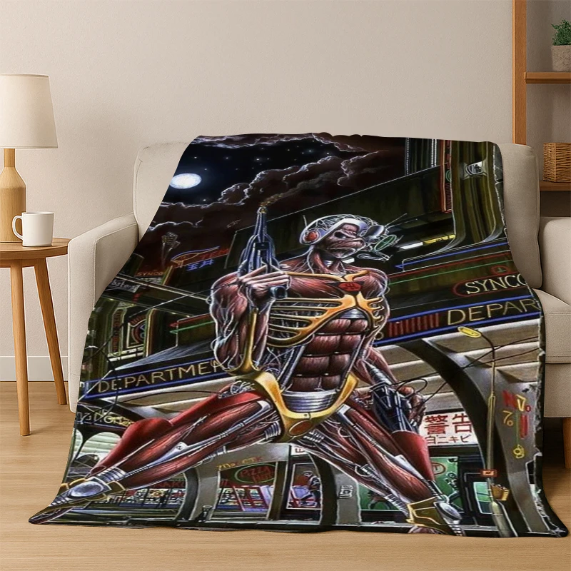 3D I-Iron Maiden Metal Band Flannel Blanket Soft Warm Blanket Throw Blanket for Bedroom Living Room Bed Travel Picnic Gift Kid