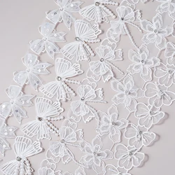 Butterfly Embroidery Lace Trim with Pearl Beading DIY Sewing Applique