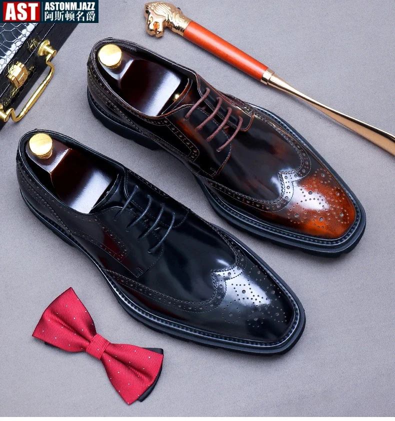 Мужские модельные туфли из лакированной кожи в стиле ретро, роскошные качественные туфли ручной работы из натуральной кожи, весенние броги 202, свадебные туфли для мужчин