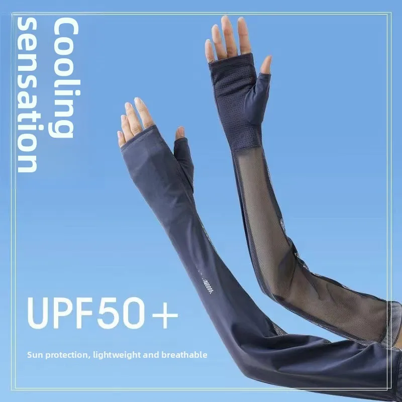 Guantes de protección solar para conducir en verano, guantes largos de medio dedo finos de seda helada con protección solar, ...
