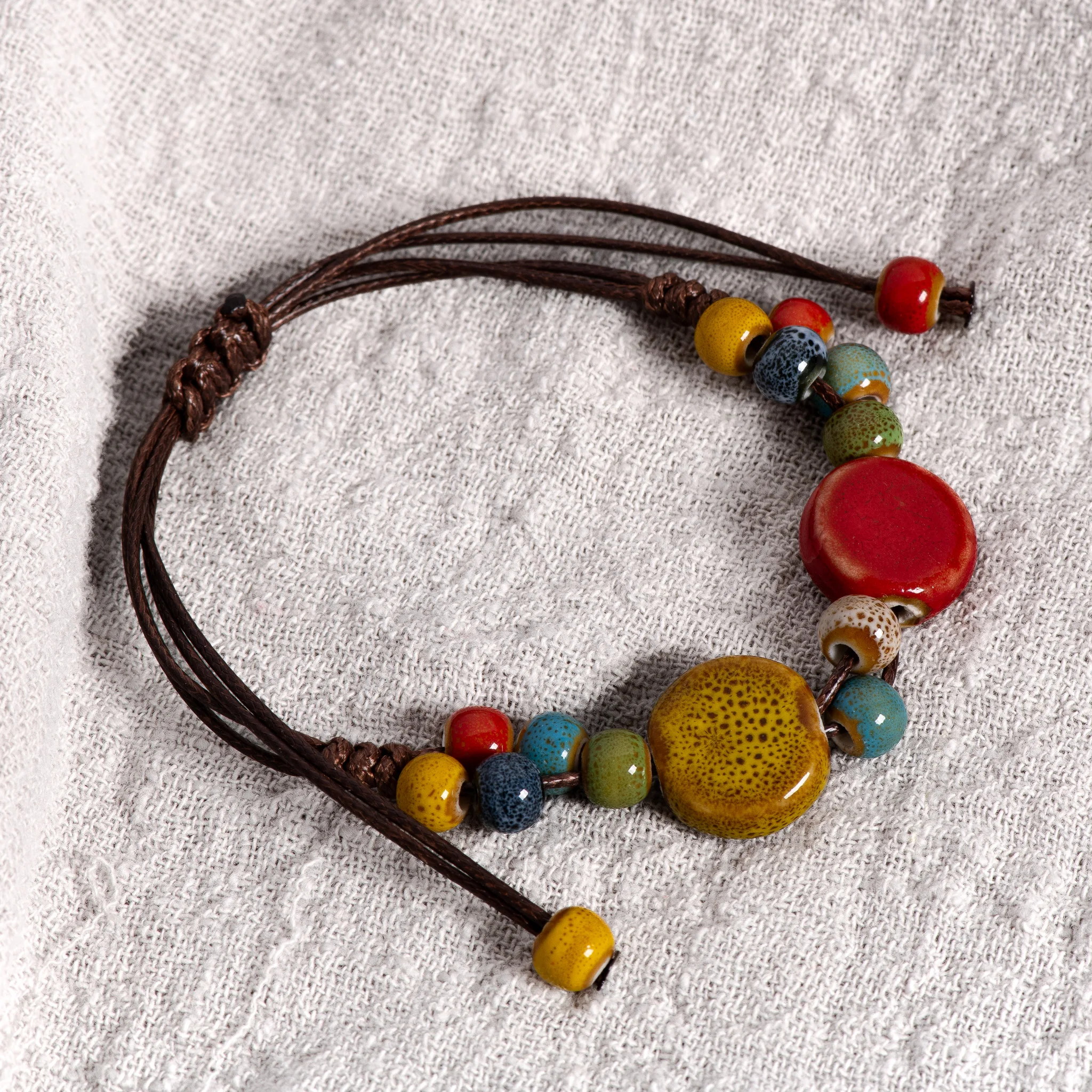 Handmade Colorful Cookie Bead Ceramic Bracelet Adjustable Boho Vintage Jewelry Unique Gift S02-024 - view 5