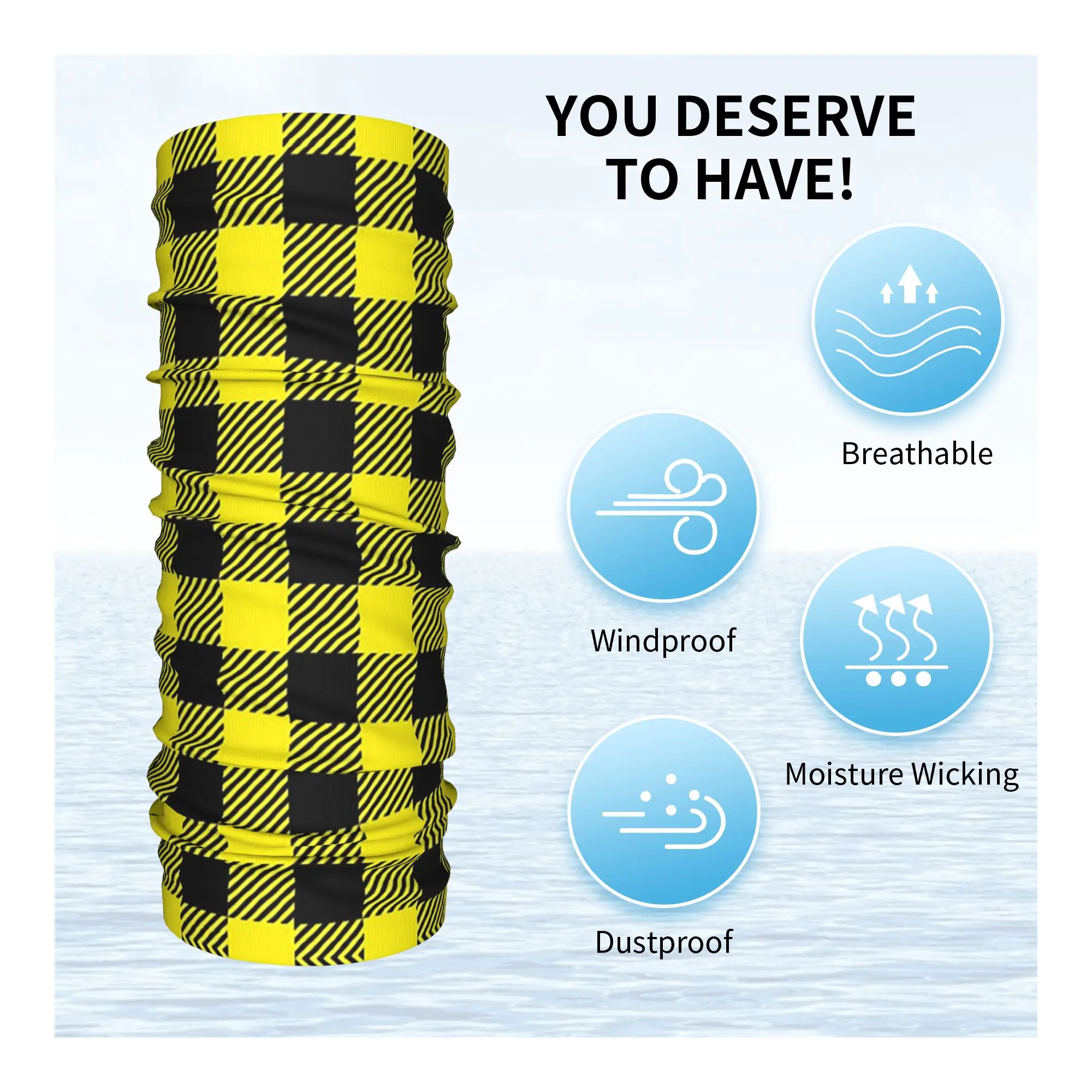 Yellow And Black Buffalo Check Pattern Bandana Neck Gaiter Printed Magic Scarf Multifunction Cycling Scarf Hiking Fishing Unisex view 3
