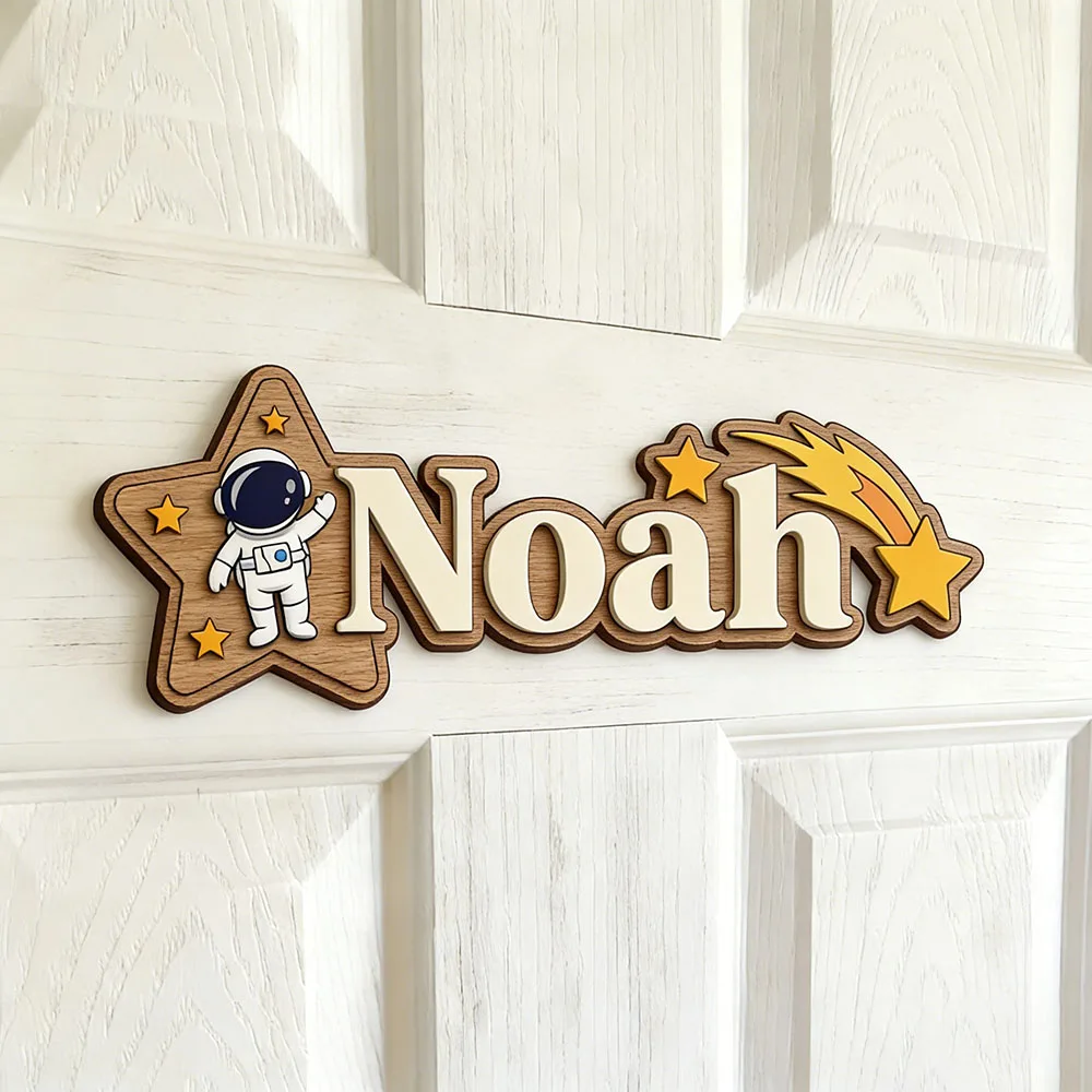 Space Astronaut & Shooting Star Custom Name Sign Galaxy Nursery Wall Art Personalized Wooden Plaque for Kids Room image 6