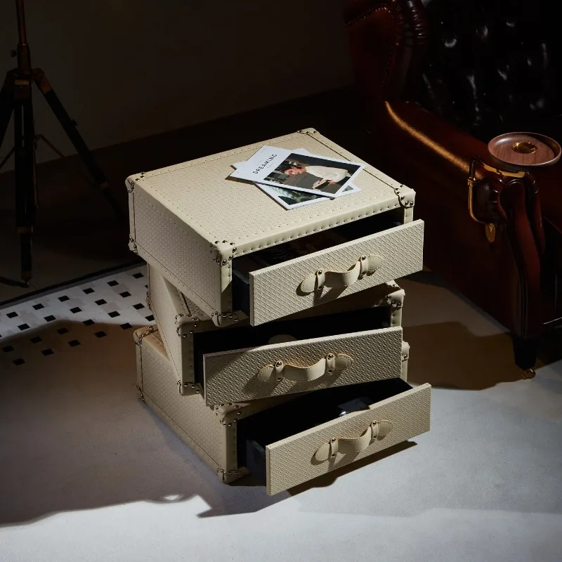 Swivel bedside table home bedroom vintage style French cream style three-drawer sideboard
