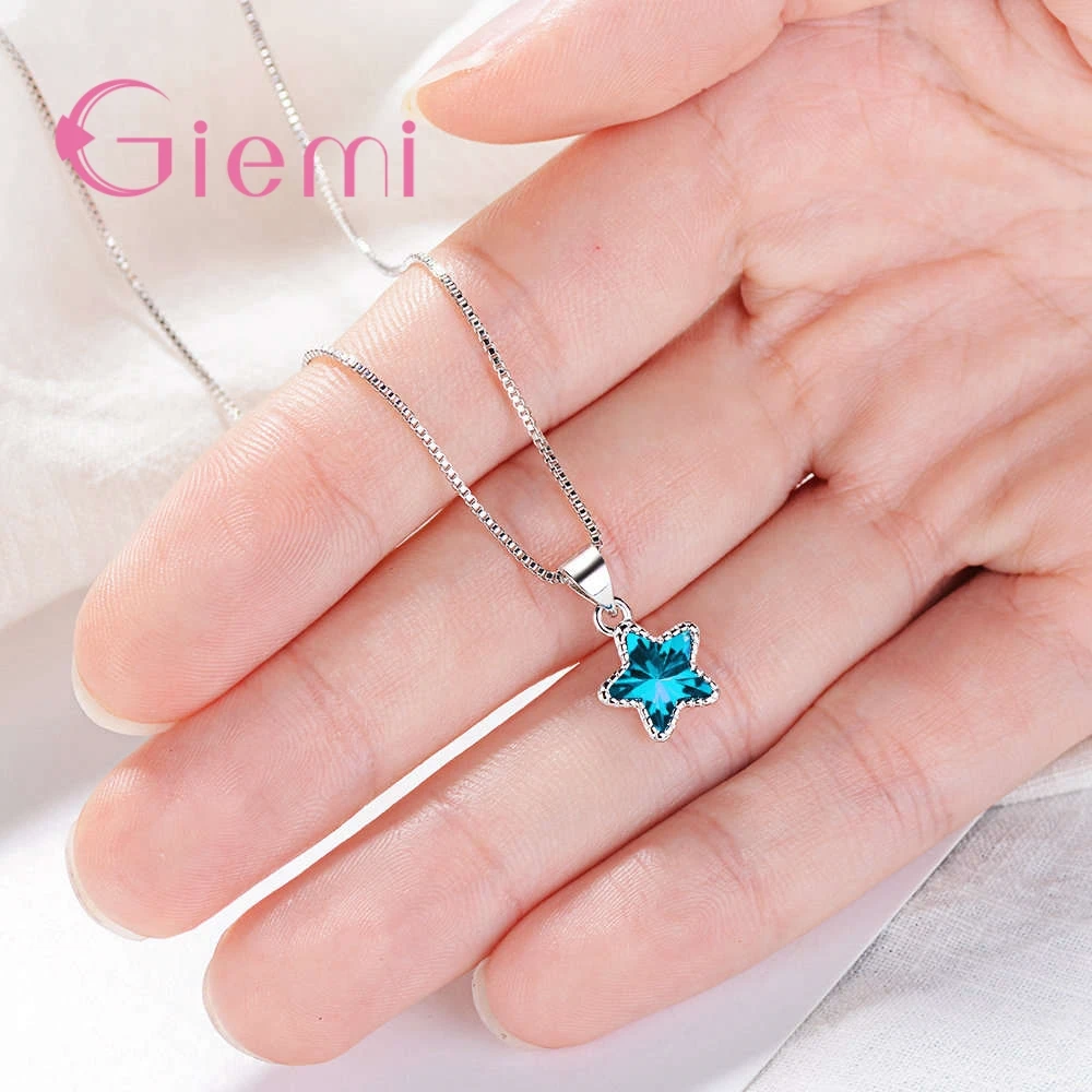 Tiny Female Nice Blue Star Pendant Necklace for Women Girl Party Banquet Decoration 925 Sterling Silver  Jewelry Wholesale