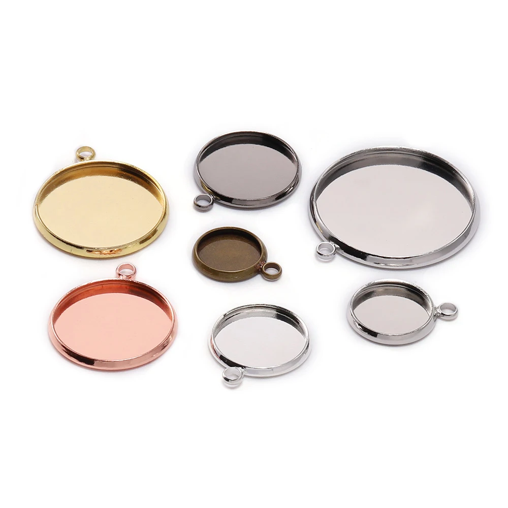 20 teile/los 10-25mm runde Cabochon Basis Tablett Lünetten leere Einstellung Lieferungen für DIY Schmuck machen Ergebnisse Armband Anhänger