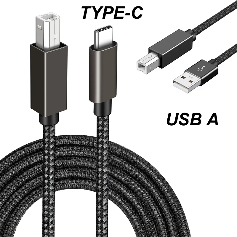 USB TYPE-C USB A male to USB B 2.0 Female Printer Cable Braided Printer Scanner Cord 480Mbps midi For Epson HP Canon 1/2/3M