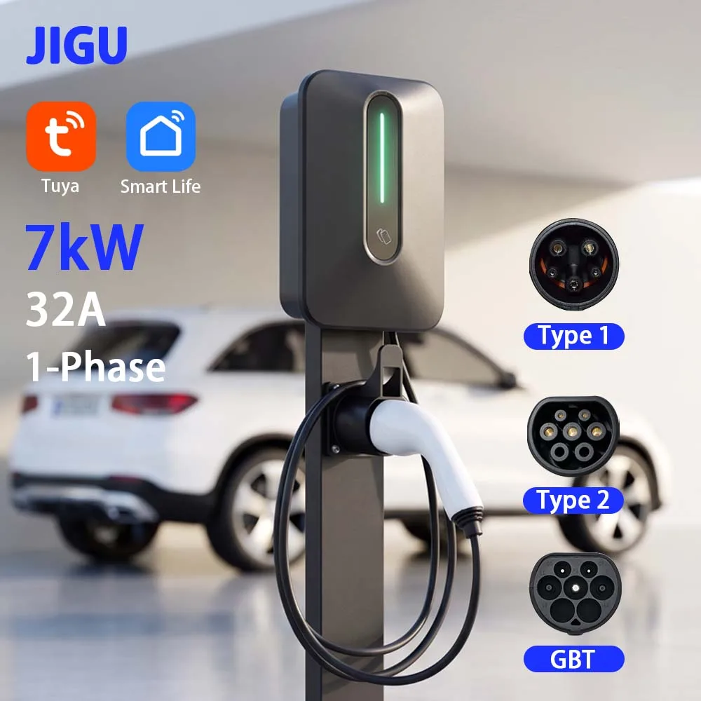 7.6kW 32A TYPE 2 EV Charging Station, Tuya Smart Life APP, EU Standard Wallbox for Electric Vehicles 220V 230V 240V Single-phase
