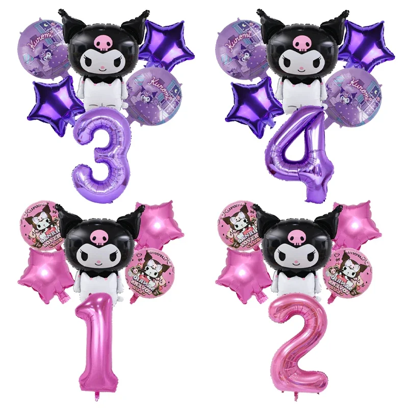 6pcs Sanrio Kuromi Balloon Set Cute Cartoon Number 1-9 Girls Birthday Party Decoration Prop Purple Pink Baby Shower Foil Balloon