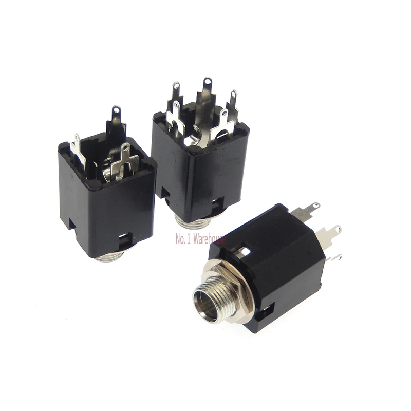 1/2/5Pcs 6.35mm Headphone Plug Socket 1/4 inch Connector with Nut 3 Pin 5 Pin Audio Female Jack PJ612A