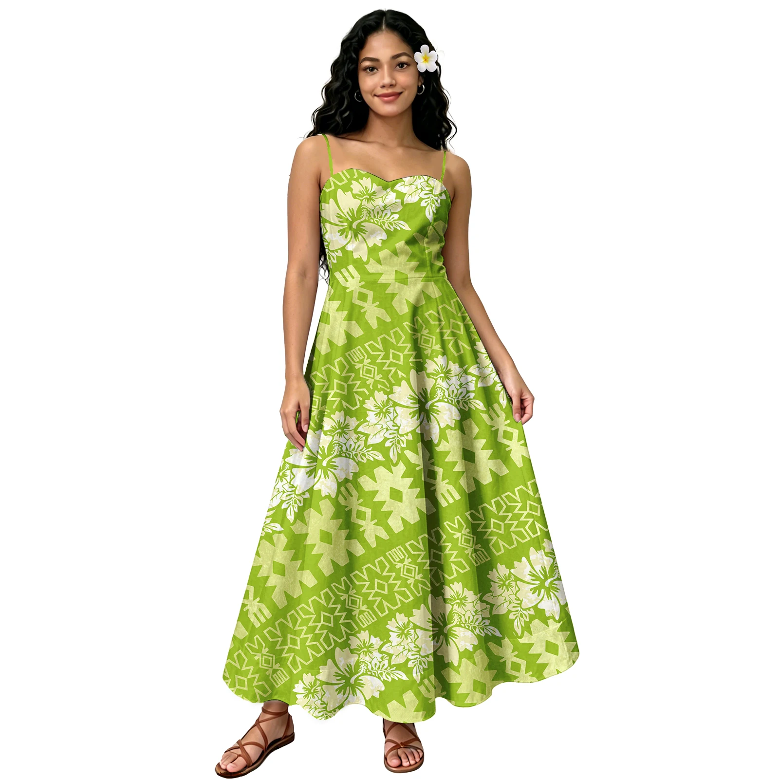 Plus Size Women's Custom Party Holiday Clothes Sweetheart Neckline Samoan Holiday Tribal Ladies Long Dress Sling Hawaiian Dress