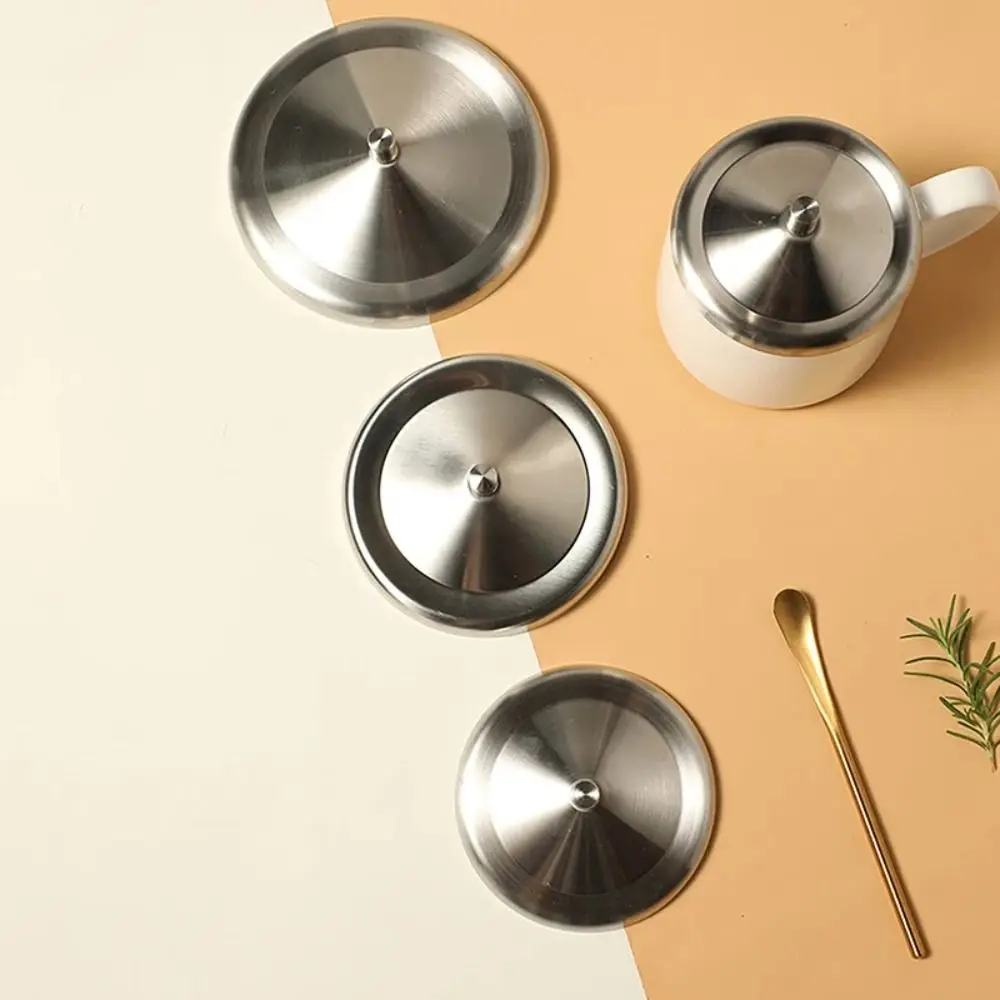 1Pcs with Convex Handle Mug Cover Heat Temperature Preserve Stainless Steel Cup Protective Cap 8/8.5/10.2/10.5/12.3cm Dust Free