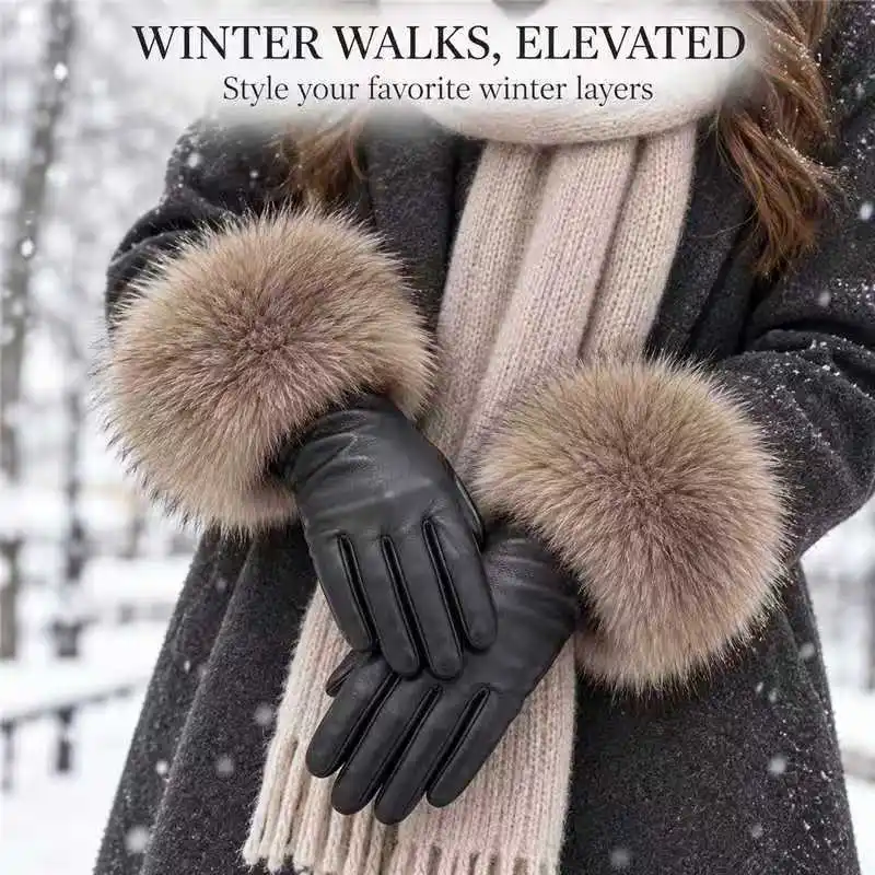 Women's Extra Long PU Touchscreen 5-Finger Warm Gloves,Elegant Faux Leather For Daily City Commutes&Refined Cold-Weather Outfits