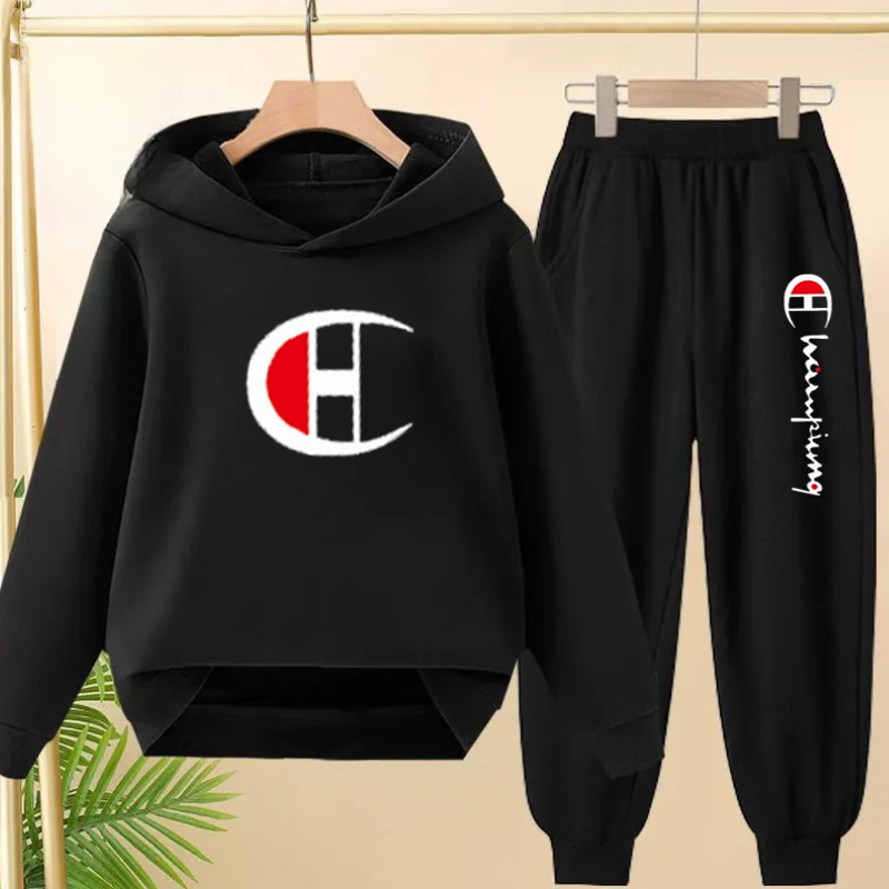 

2 Piece Set 3-12 Age Boy Girl Leisure Letter Print Outerwear Hoodie+Trousers Pullover Hooded Autumn Winter Children Sportswear