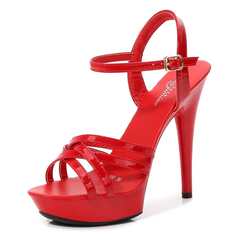 

Platform Cross Strap Women Sandals Solid Peep Toe Thin High Heels Pu Slingback Ankle Strap Summer Sandals Fashion Party Shoes