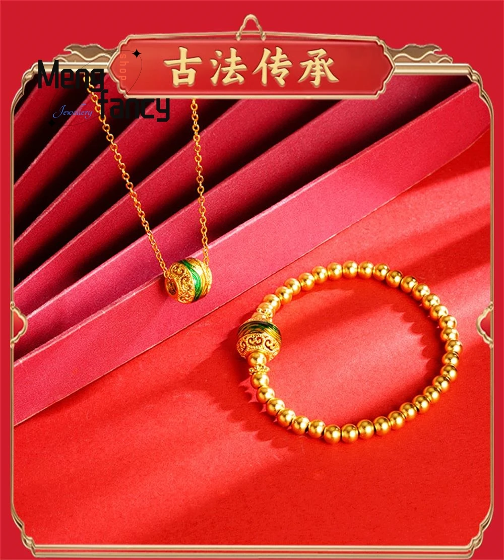 

Ancient Sand Gold Enamel Bracelet Necklace Female National Style Retro Temperament Light Charm Luxury Hand Jewellery Accessories