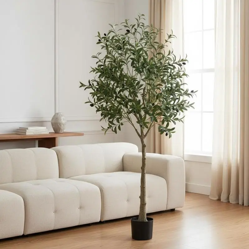 Olivo Sintético de 72 Pulgadas para Sala de Estar, Oficina, Balcón, Follaje Realista, Material PE Seguro, Base Antivuelco, Planta en Maceta de Bajo Mantenimiento, Decoración del Hogar, Accesorio para Interiores y Exteriores
