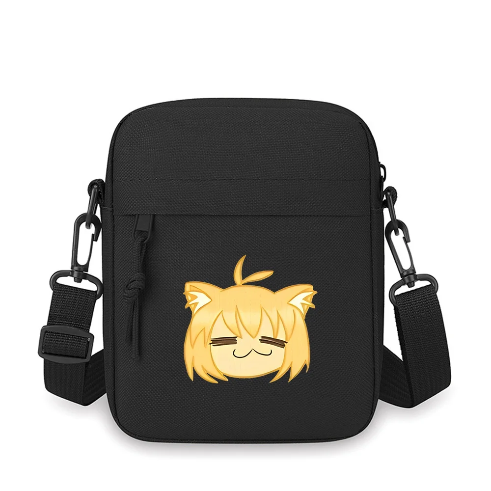 Cute cat face with closed eyes and smile. Men Crossbody Bag Single Shoulder Women Cartoon Anime Film Printing Design Unisex
