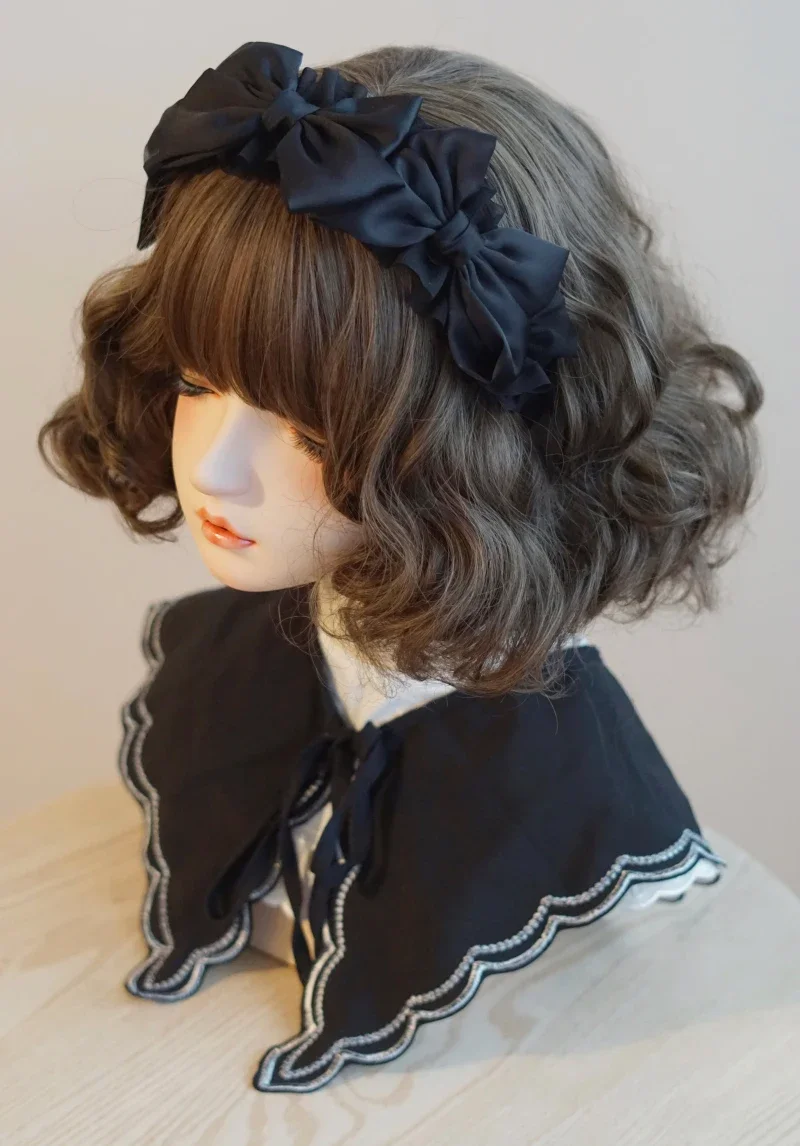 Original handmade satin bow headband headband Japanese and Korean Japanese black ruffle edge to increase cranial top