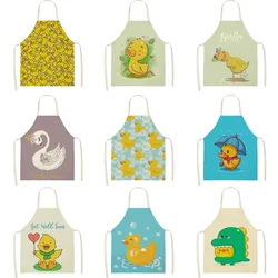 Cute cartoon animal little yellow duck pattern apron kitchen cooking baking sleeveless bib home ladies cleaning linen apron