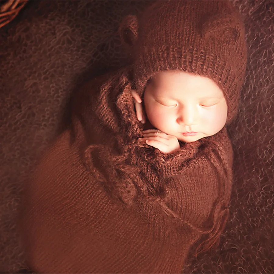 Newborn Mohair Bear Bonnets And Snuggle Sacks Newborn Photo Props Baby Sleepwear Newborn Baby Purposes