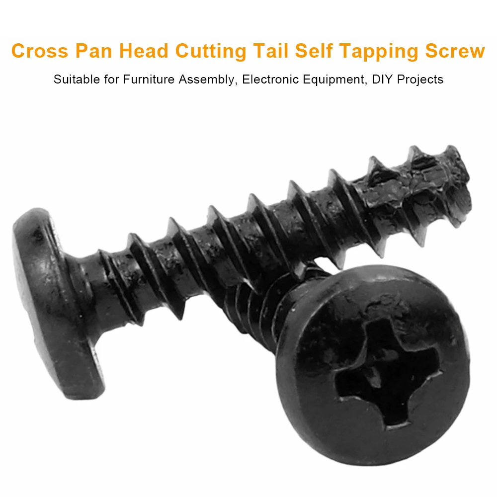 JUIDINTO 30-50pcs/bag Cross Pan Head Cutting Tail Self Tapping Screw Black Plated Carbon Steel BT Phillips Head Screw M3 M3.5 M4