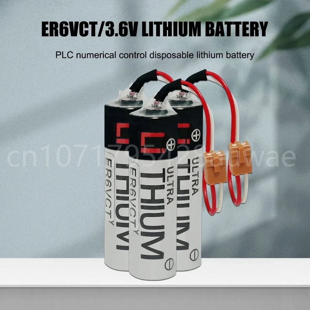 4PCS AA 2000mA 3.6V ER6VCT ER6V ER14500 PLC CNC Lithium Battery With Brown Plugs Connectors