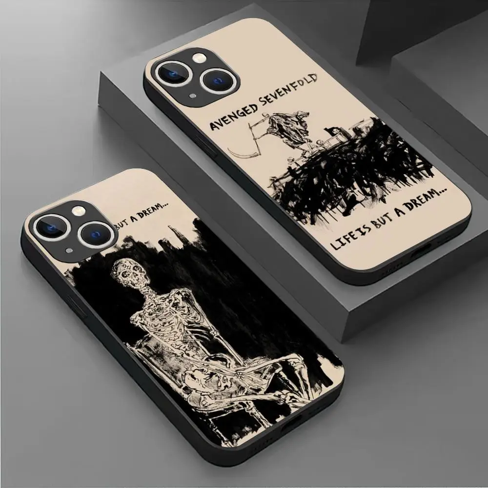 

INS A-Avenged Sevenfold Phone Case For iPhone 16 15 14 13 12 11 X XR XS 8 Plus Mini Pro Max Soft black Shockproof Cover