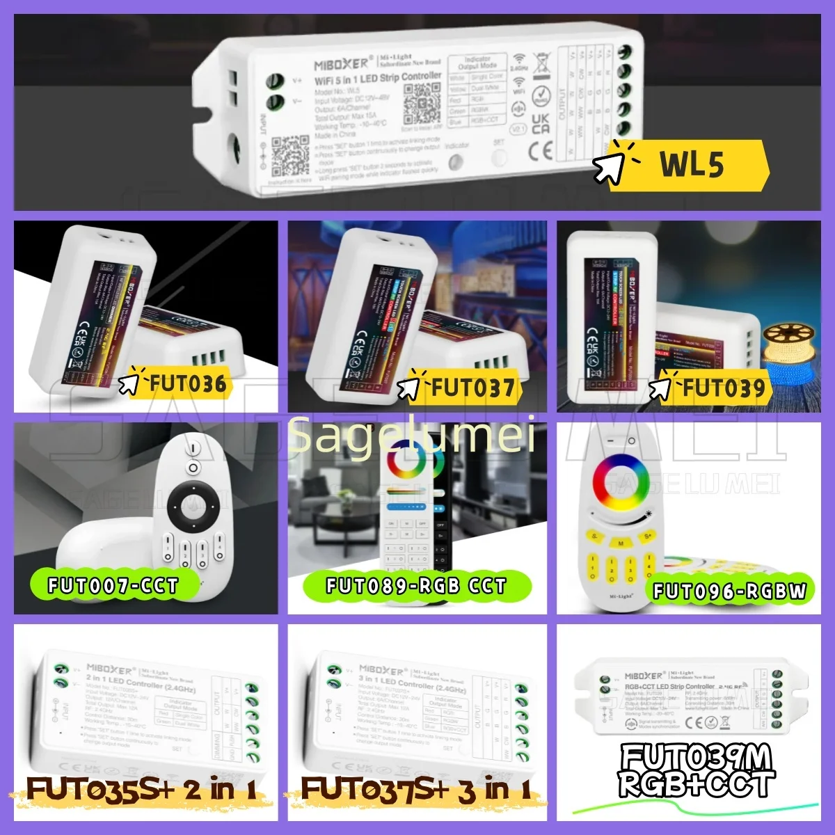 Hot Miboxer FUT035 FUT036 FUT037 FUT038 FUT039 2.4G LED Controller Dimmer For Single Color CCT RGB RGBW RGB+CCT Strip Tape Light