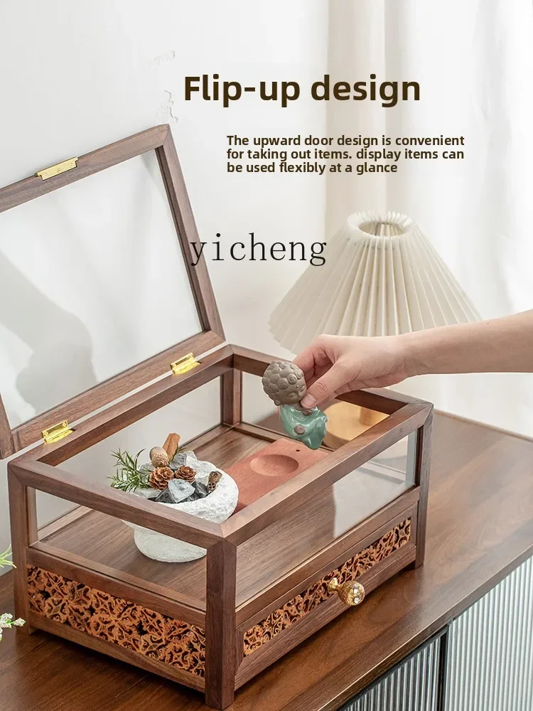 

W5.14 North American Black Walnut Transparent Glass Display Cabinet Solid Wood Tea Set Storage Cabinet