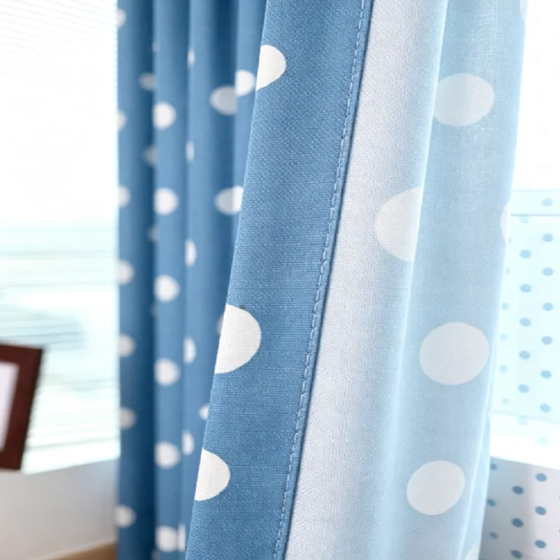 New Korean Style Small Fresh Wave Dot Rural Style Blackout Curtains for Living Room, Bedroom, Balcony Curtains