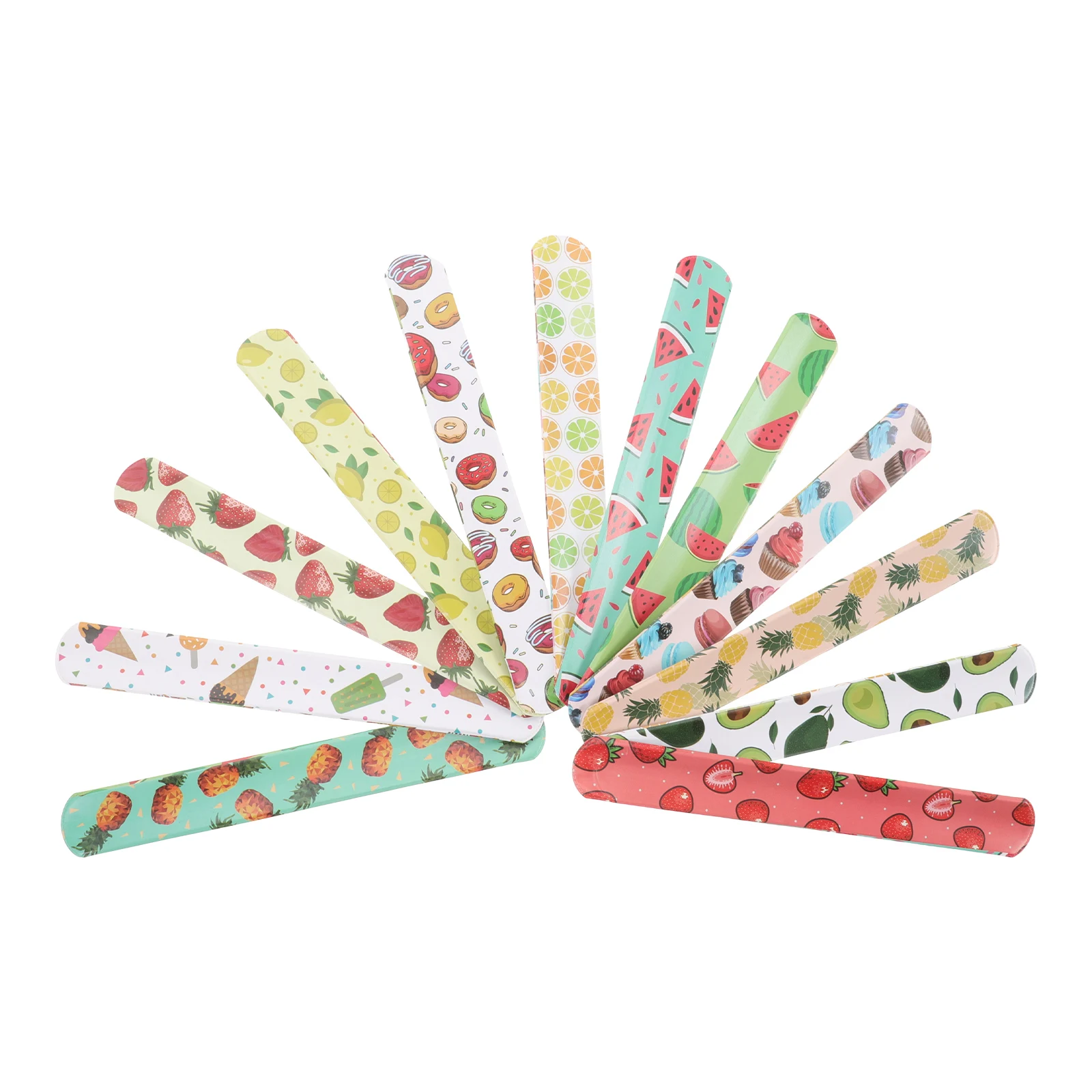 12 pièces Bracelets à claquettes Fruits motif Snap Bracelets été enfants fête cadeau Pvc Flexible étanche décoration pour téléphone eau
