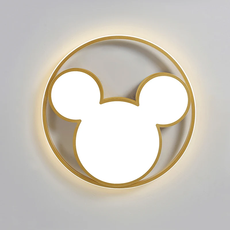 Imagem -05 - Lâmpada de Teto Led Mickey Mouse 34w Preto Quarto de Criança Sala de Estar Lâmpada de Decoração Moderno Criativo Corredor Dourado